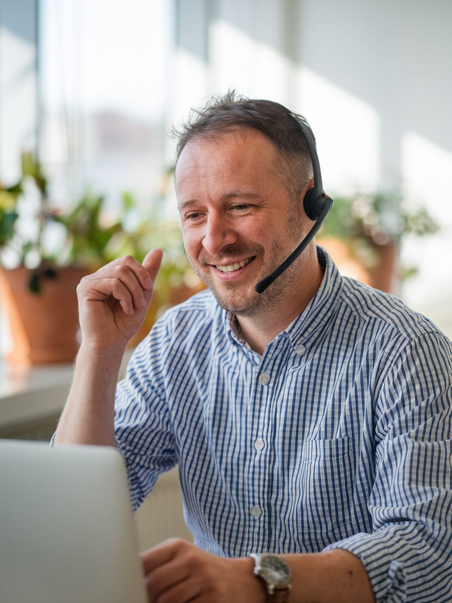 An AdSynergy strategist on a call with a client
